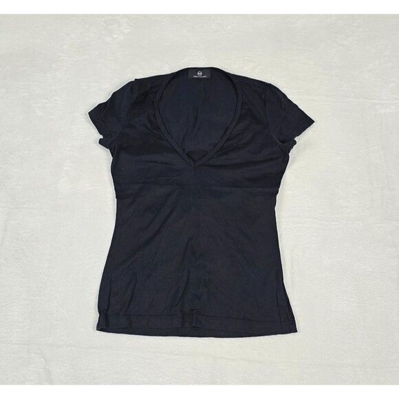 AG Adriano Goldschmied Women’s Deep V-Neck Cotton Short Sleeve Tee Black Small - Picture 1 of 10
